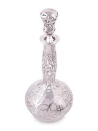 Nine Silver Overlay Glass Scent Bottles and Cruets