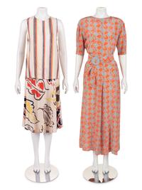 Two Designer Ensembles: One Jean Muir Belted Jumpsuit and One Chloé Skirt Ensemble, 1980s