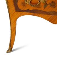 A Louis XV Style Gilt Bronze Mounted Marquetry Marble-Top Commode