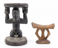 Two Wood Stools Height of tallest 14 inches.
