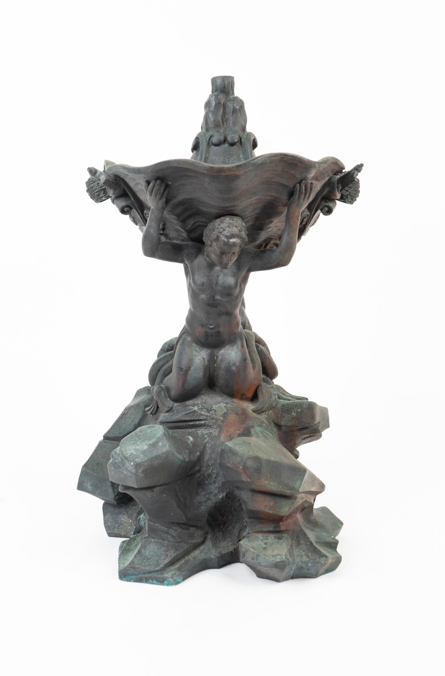An Italian Patinated Bronze Table Fountain: The Fountain of the Tritons — 19TH CENTURY