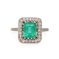 Art Deco, French, Colombian Emerald, Diamond, and Platinum Ring