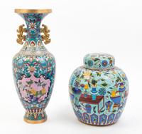 A Group of Cloisonne Articles Height of tallest 15 1/8 inches.