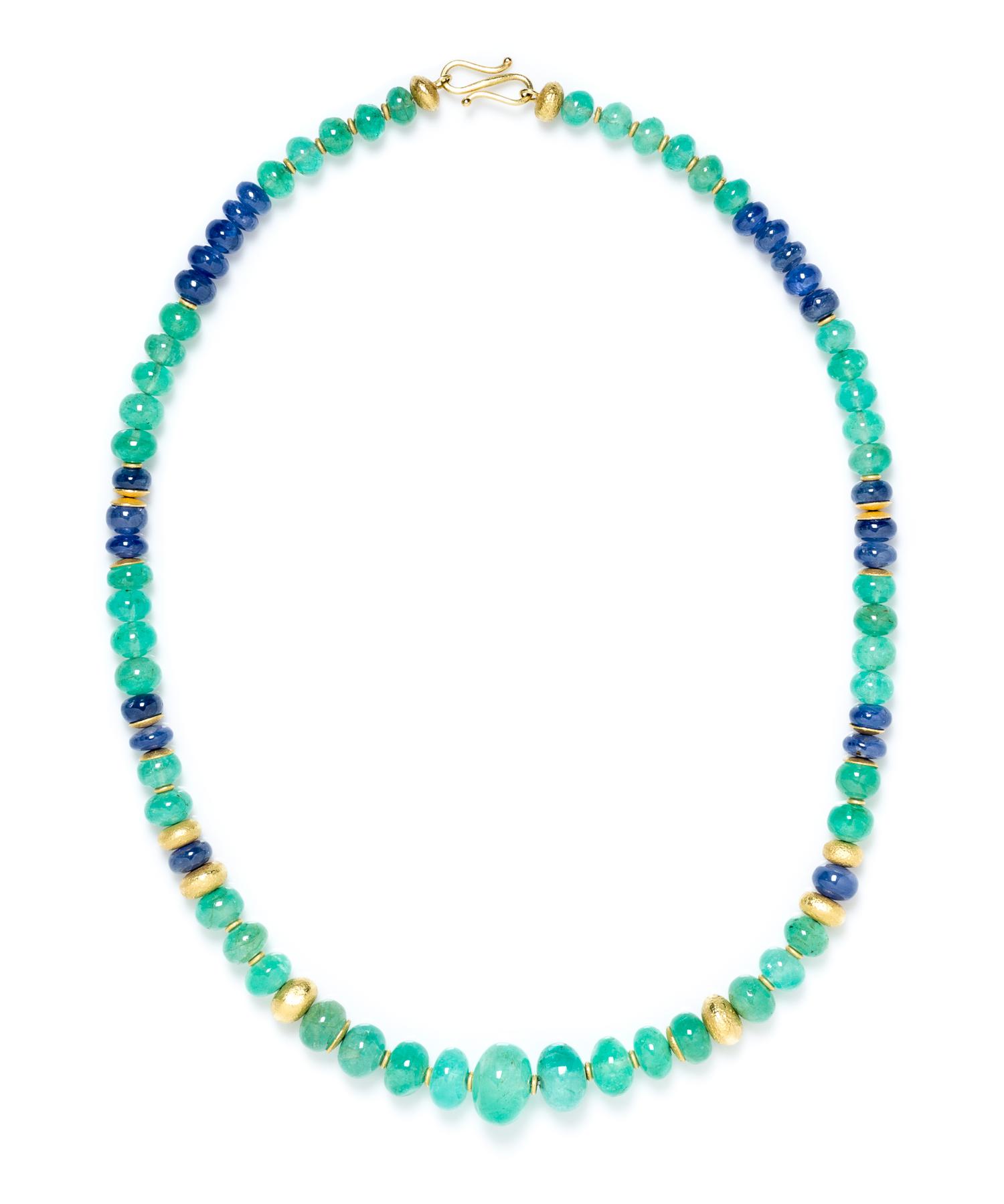 An 18 Karat Yellow Gold, Emerald and Sapphire Necklace, Michael Zobel,