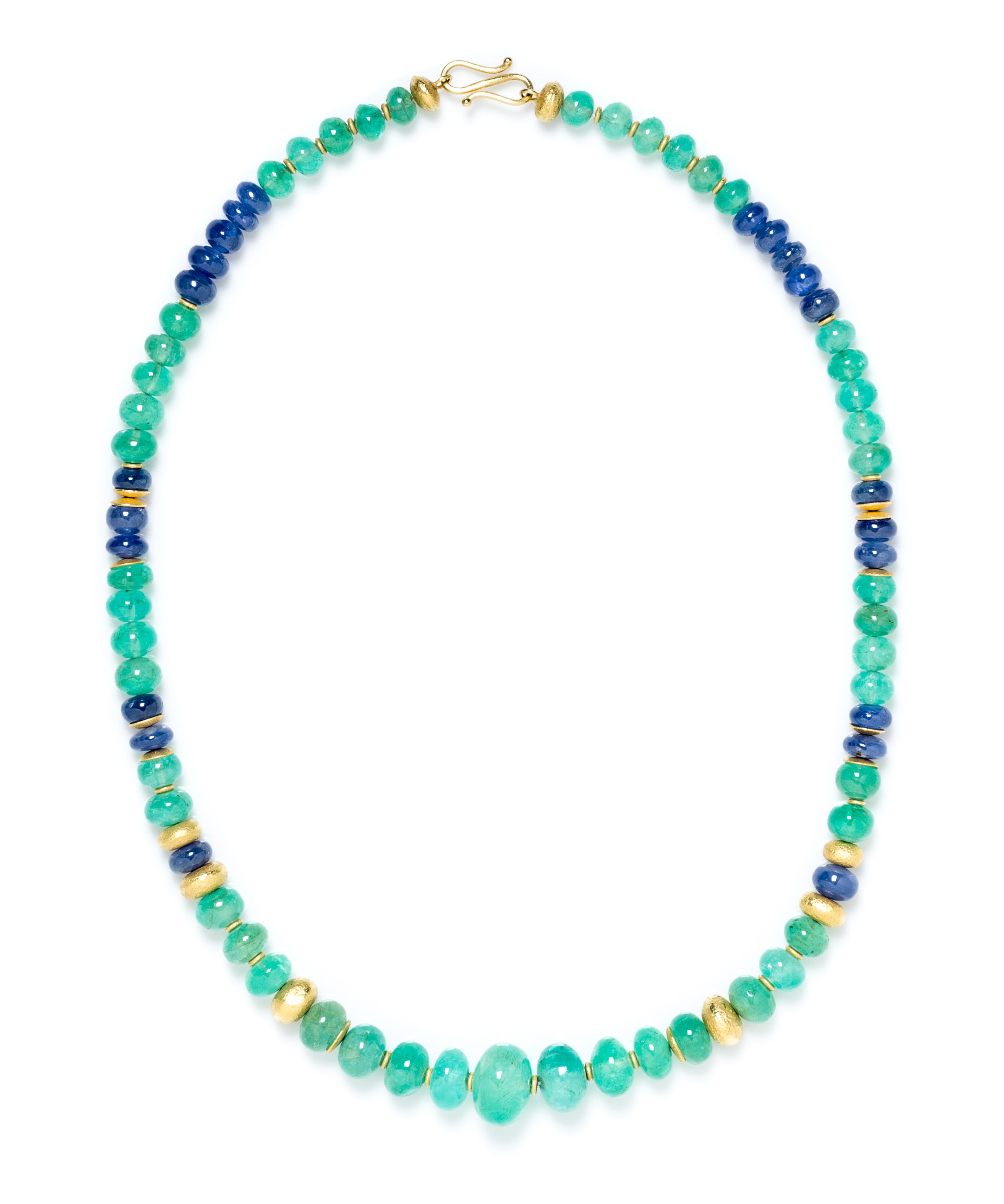 An 18 Karat Yellow Gold, Emerald and Sapphire Necklace, Michael Zobel,