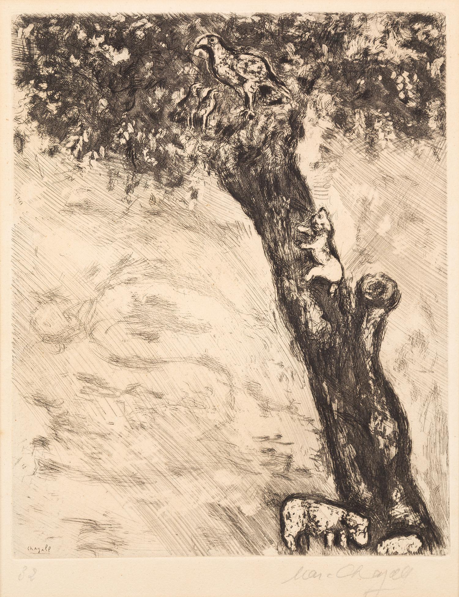 Marc Chagall, (Russian-French, 1887-1985), L'aigle, la laie et la chatte (Fables de la Fontaine), 1927-30