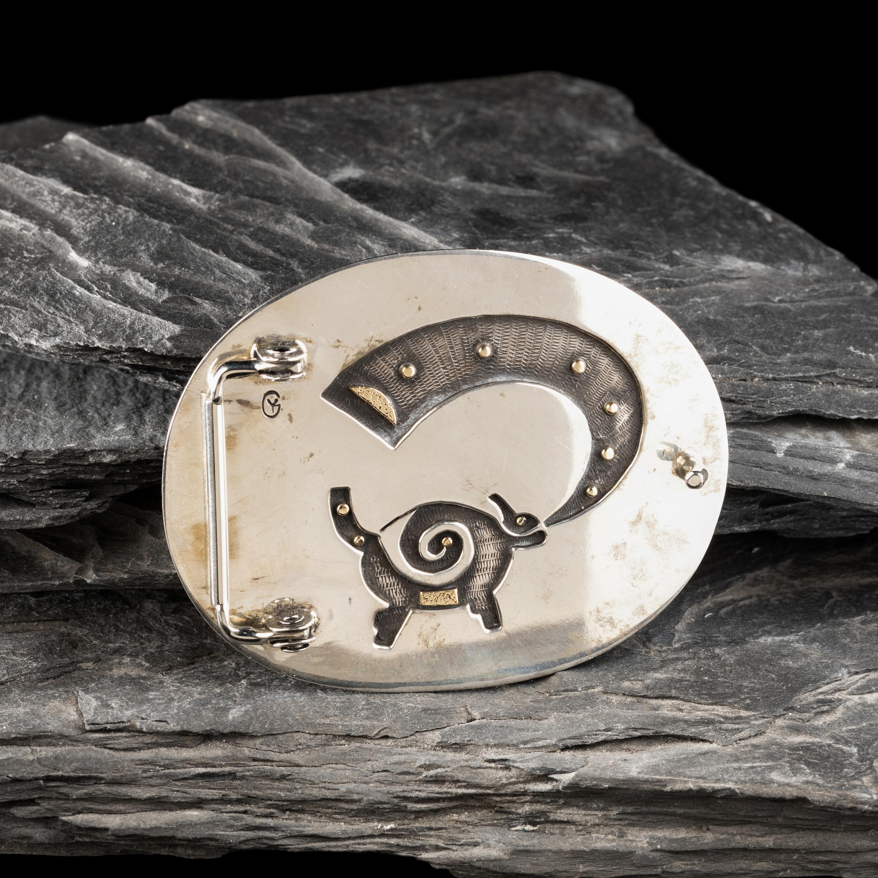 Gail Bird and Yazzie Johnson (Kewa-Laguna, b. 1949) / (Diné, b. 1946) — Silver and Ribbon Jasper Belt Buckle