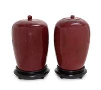 A Pair of Chinese Sang-de-Boeuf Porcelain Covered Jars