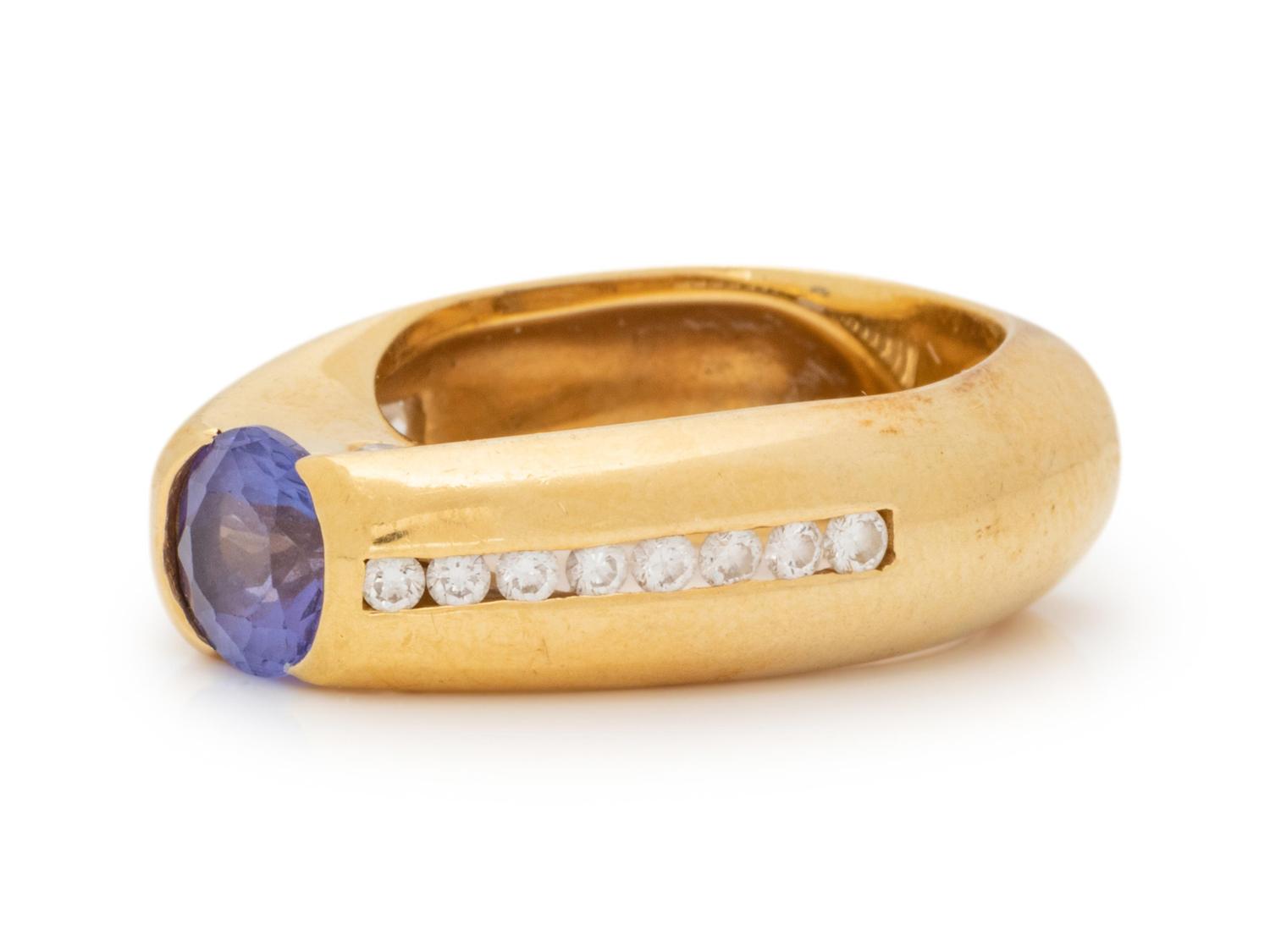 An 18 Karat Yellow Gold, Tanzanite and Diamond Ring,