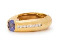 An 18 Karat Yellow Gold, Tanzanite and Diamond Ring,