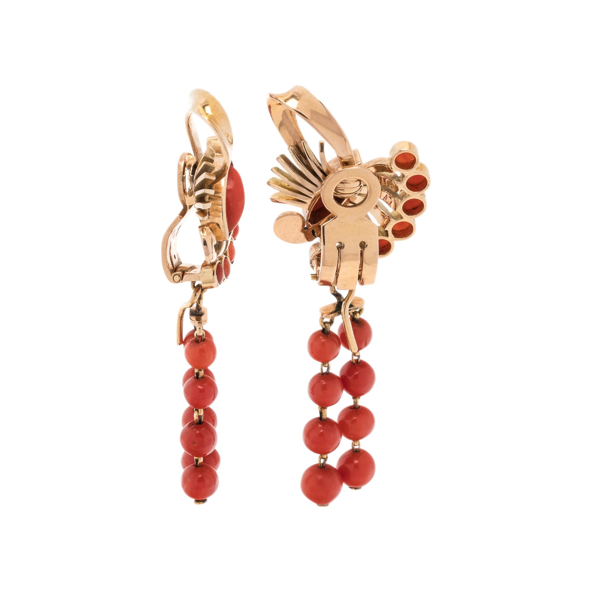 CONVERTIBLE ROSE GOLD AND CORAL EARCLIPS
