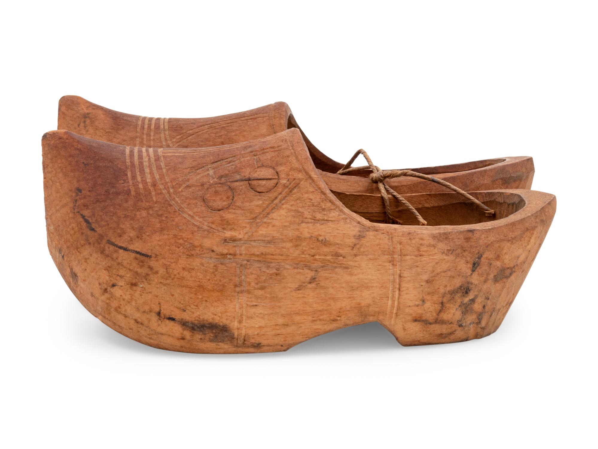 A Pair of Dutch Carved Wood Shoes