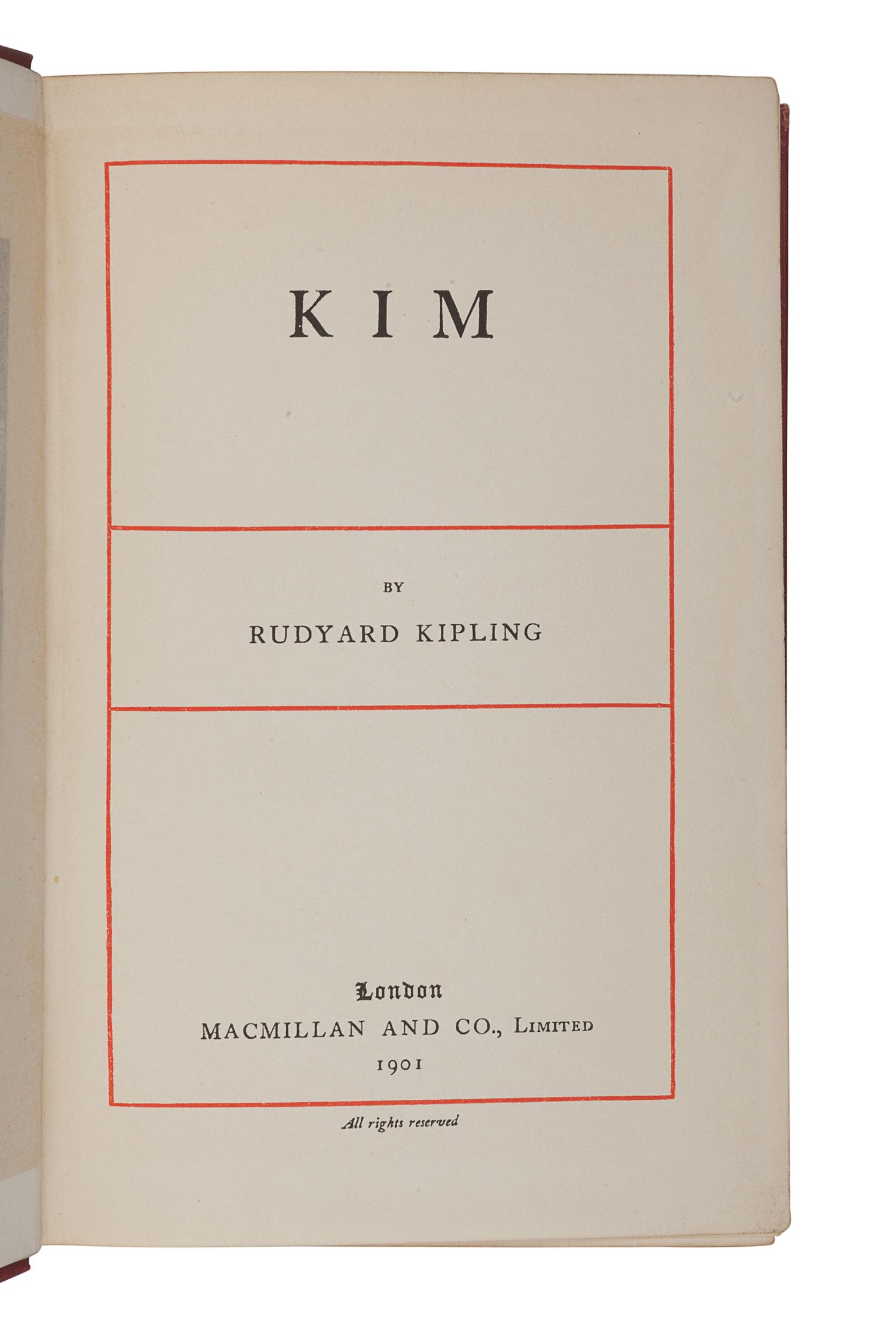 KIPLING, Rudyard (1865-1936). Kim. New York: Doubleday, Page & Co., 1901.