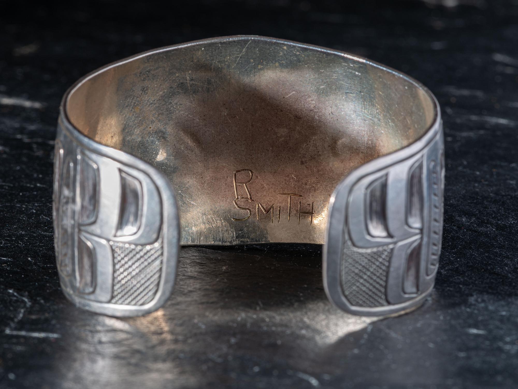 Silver Cuff Bracelet, with Northwest Coast Mirrored Eagle Design