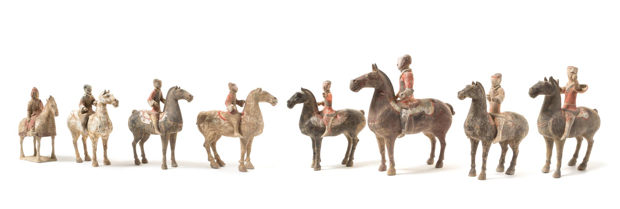 Eight Painted Pottery Equestrian Figures — HAN DYNASTY AND LATER