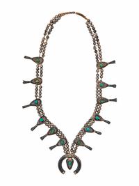 Navajo Silver and Turquoise Squash Blossom Necklace