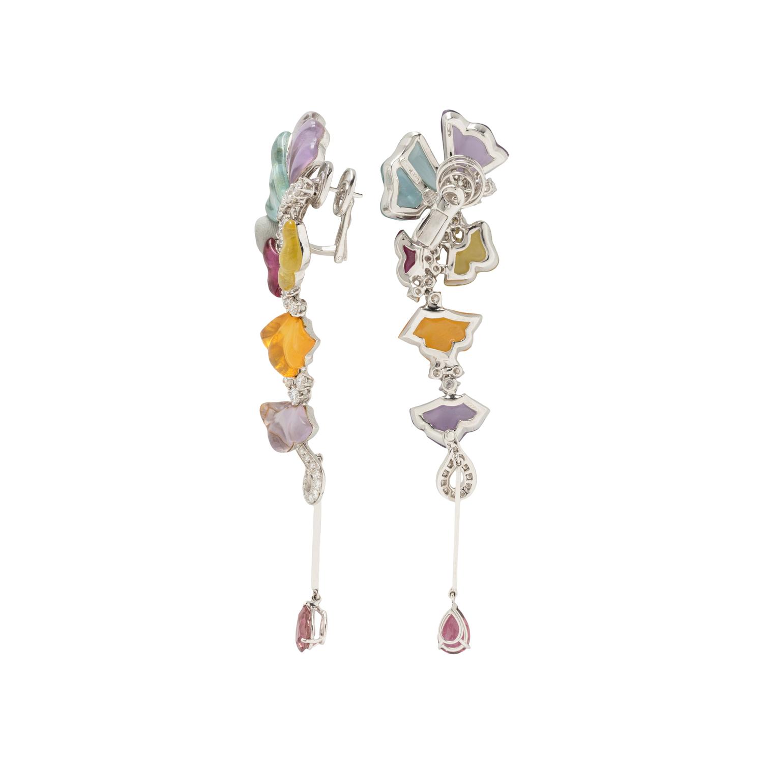 CARVED MULTIGEM AND DIAMOND EARRINGS