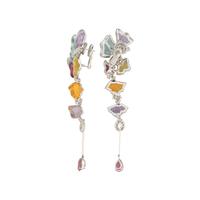 CARVED MULTIGEM AND DIAMOND EARRINGS