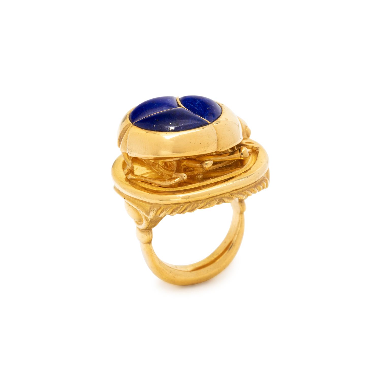 YELLOW GOLD AND LAPIS LAZULI SCARAB RING