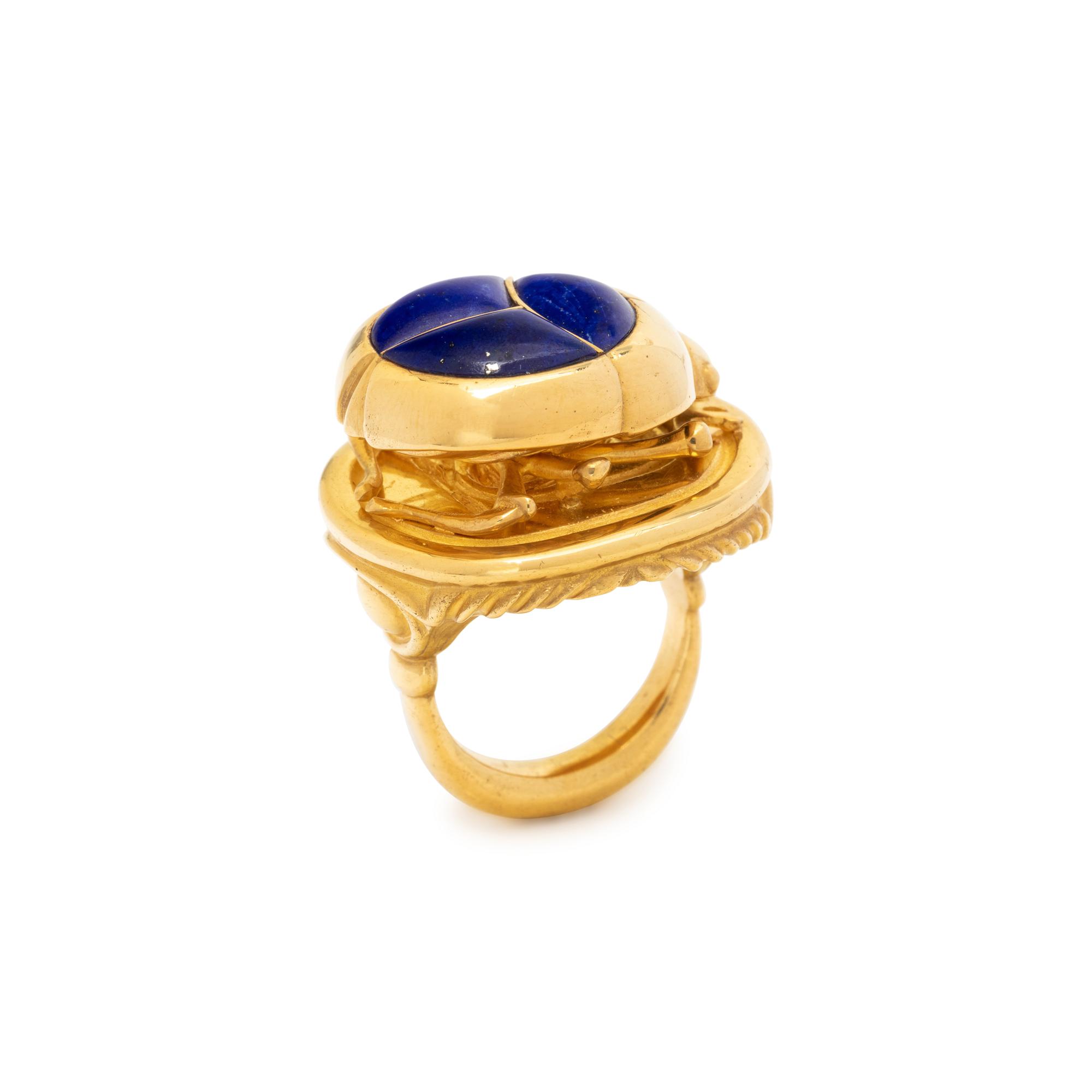 YELLOW GOLD AND LAPIS LAZULI SCARAB RING