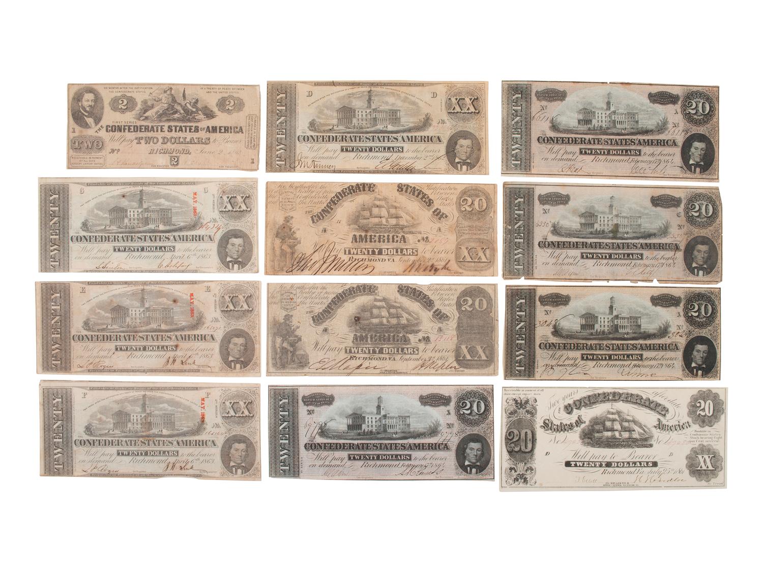 [CONFEDERATE - CURRENCY]. A large group of Confederate notes.
