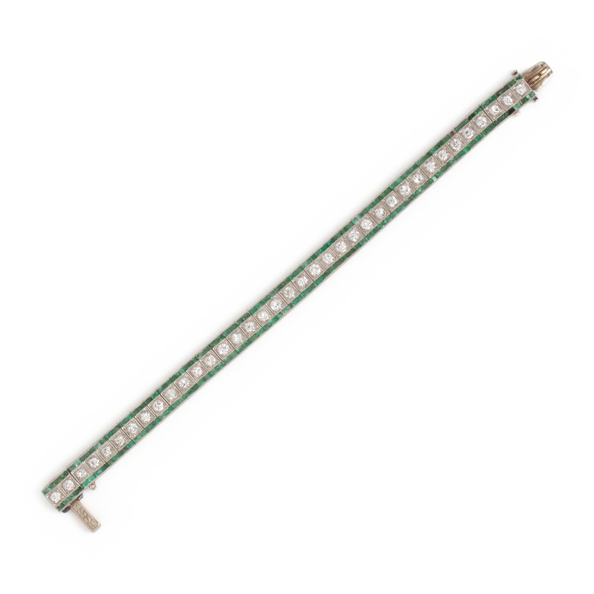 ART DECO, DIAMOND AND EMERALD BRACELET