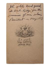 [LINCOLNIANA]. A group of 2 images, featuring CDV of Head Guard at Oak Ridge Cemetery. Jackson, Michigan: N.E. Allen, May 1865.