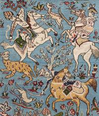 A Kashan Hunting Scene Wool Rug