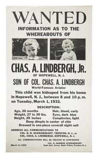 [Americana] [Lindbergh, Charles] Wanted Poster for the Kidnapping of Charles Lindbergh, Jr.