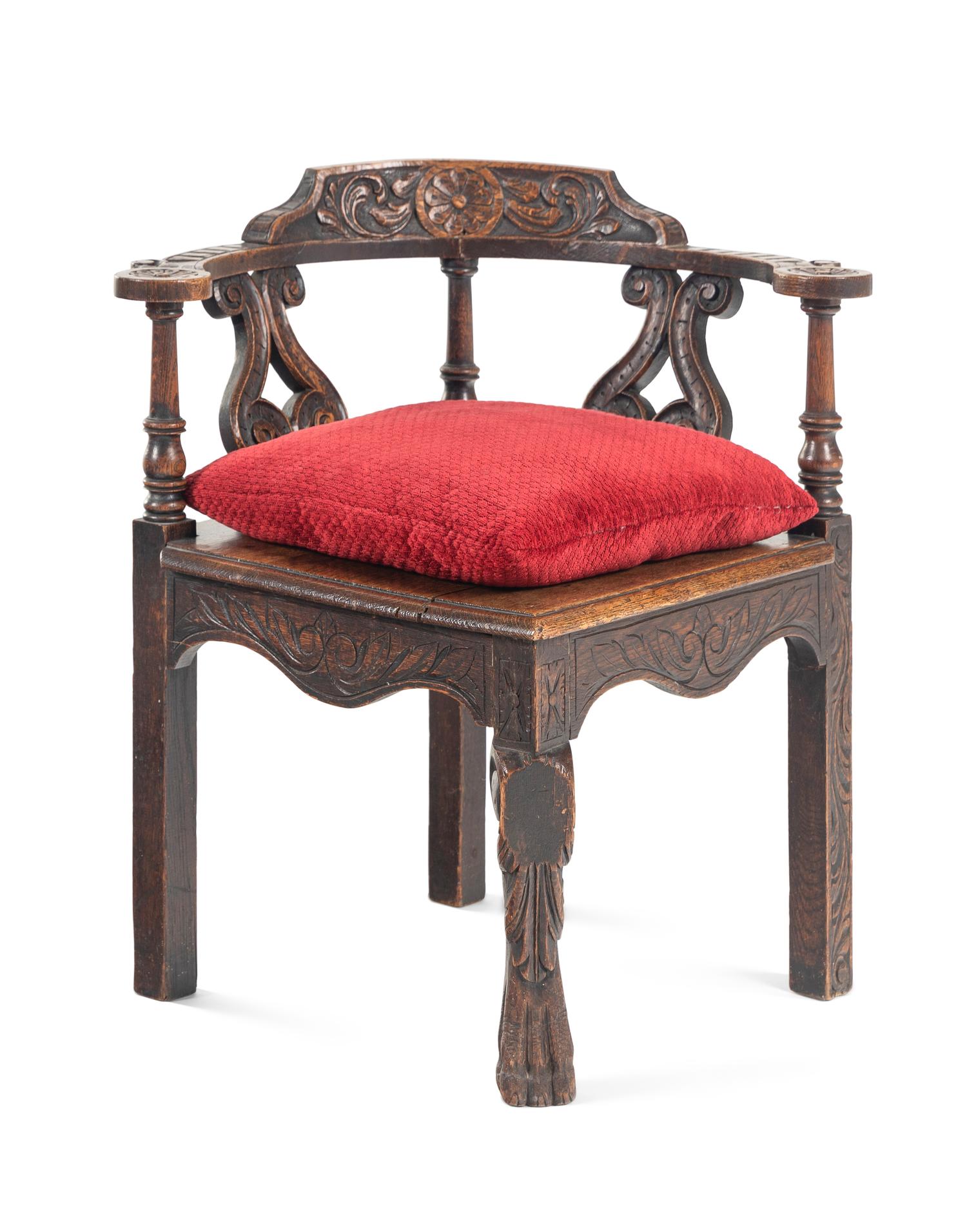 A William and Mary Carved Oak Corner Chair