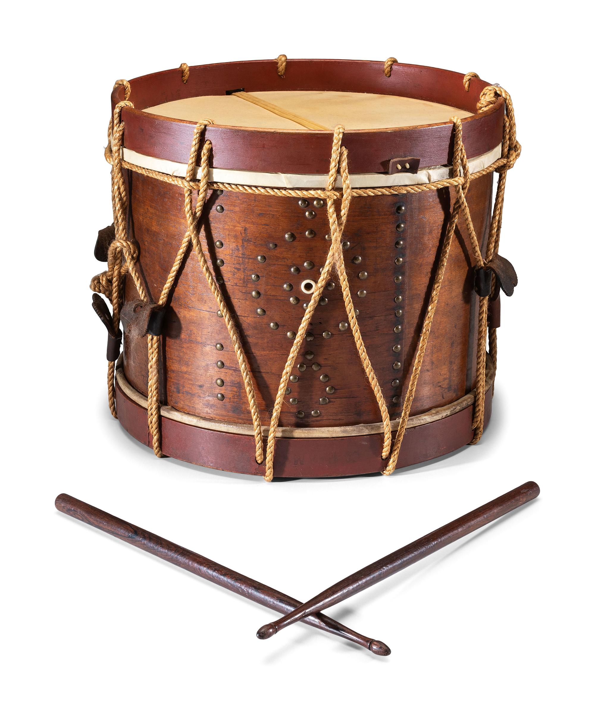 [CIVIL WAR]. Side drum made by George Kilbourn, Albany, New York, 1859. [ With: ] Pair of drumsticks.