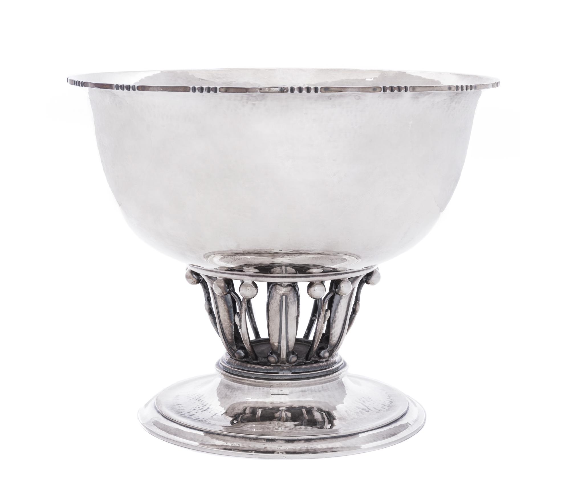 A Danish Silver Footed Louvre Bowl, Georg Jensen Silversmithy, Copenhagen, 1915-1930, #19B, having a serrated flared mouth raised on a