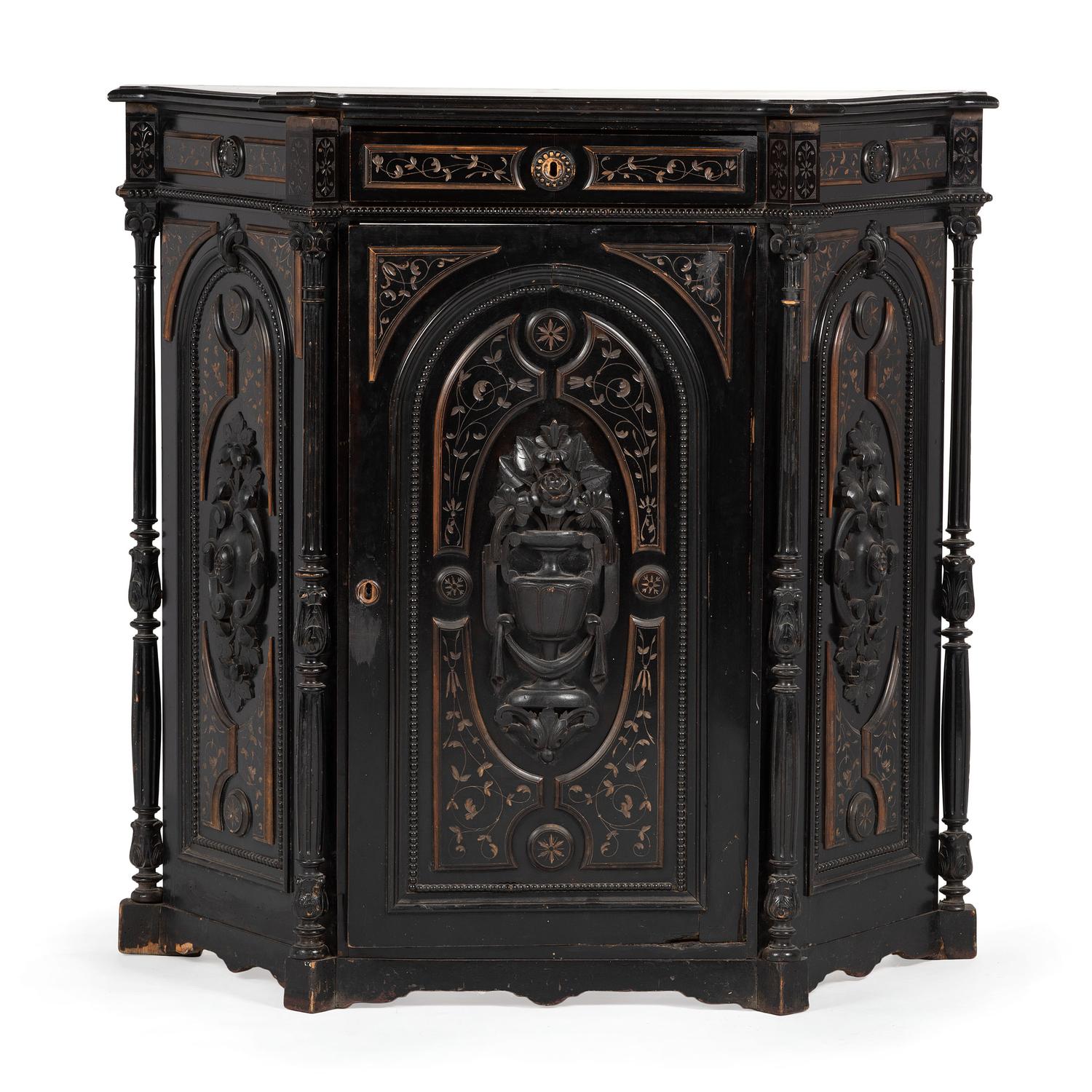 An Aesthetic Movement Parcel Gilt Ebonized Cabinet