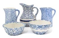 Five Spongeware Articles Height of tallest 11 1/2 inches. — 20TH CENTURY