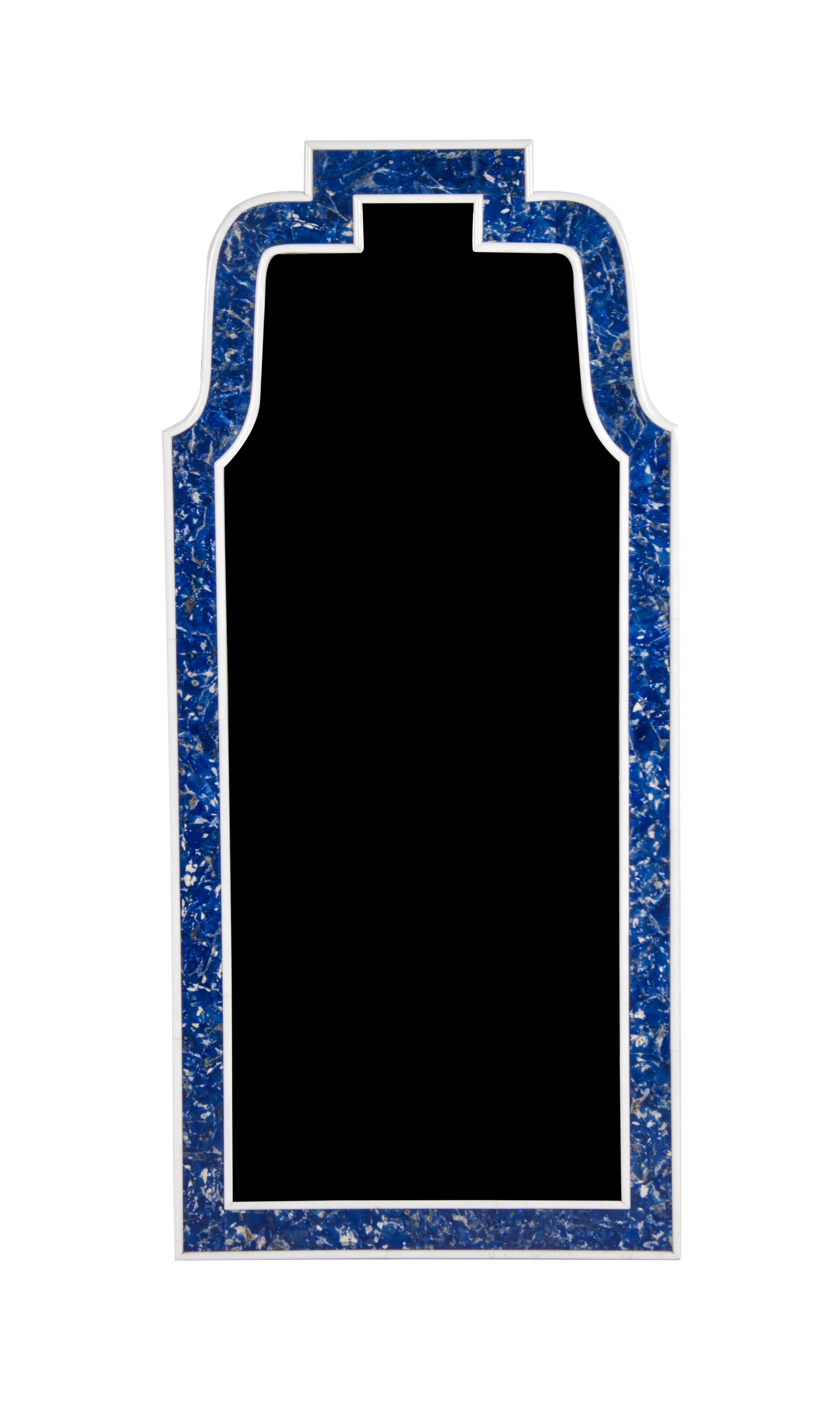A Queen Anne Style Lapis Veneered Pier Mirror, Height 60 x width 27 1/2 inches.