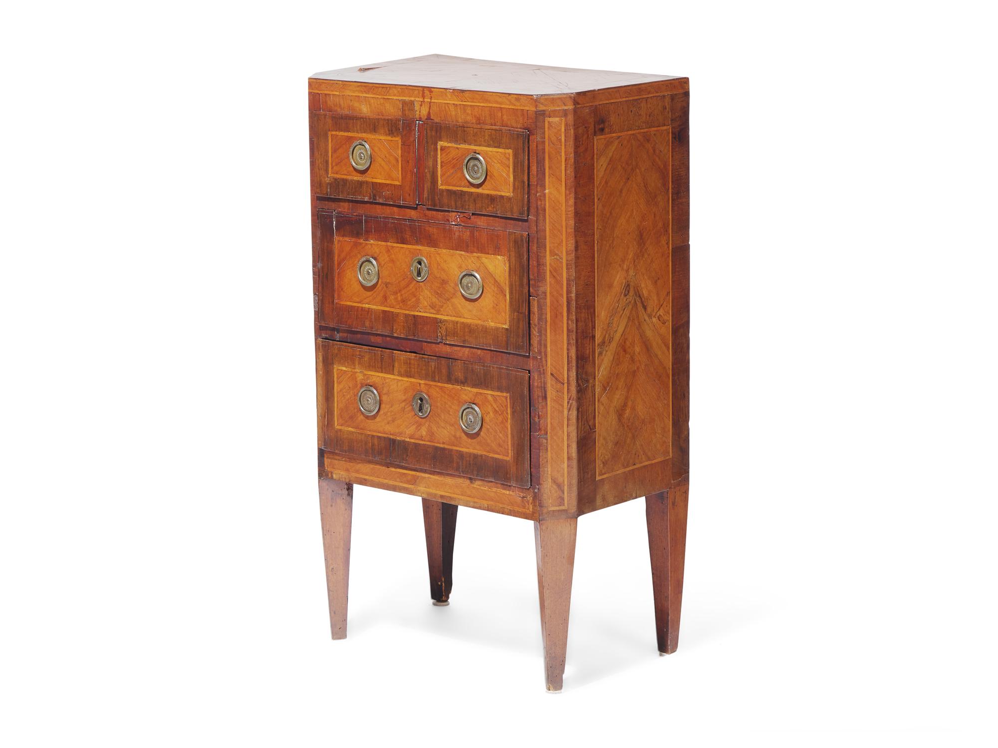 An Italian Neoclassical Inlaid Mahogany And Burl Walnut-Veneered Diminutive Commode