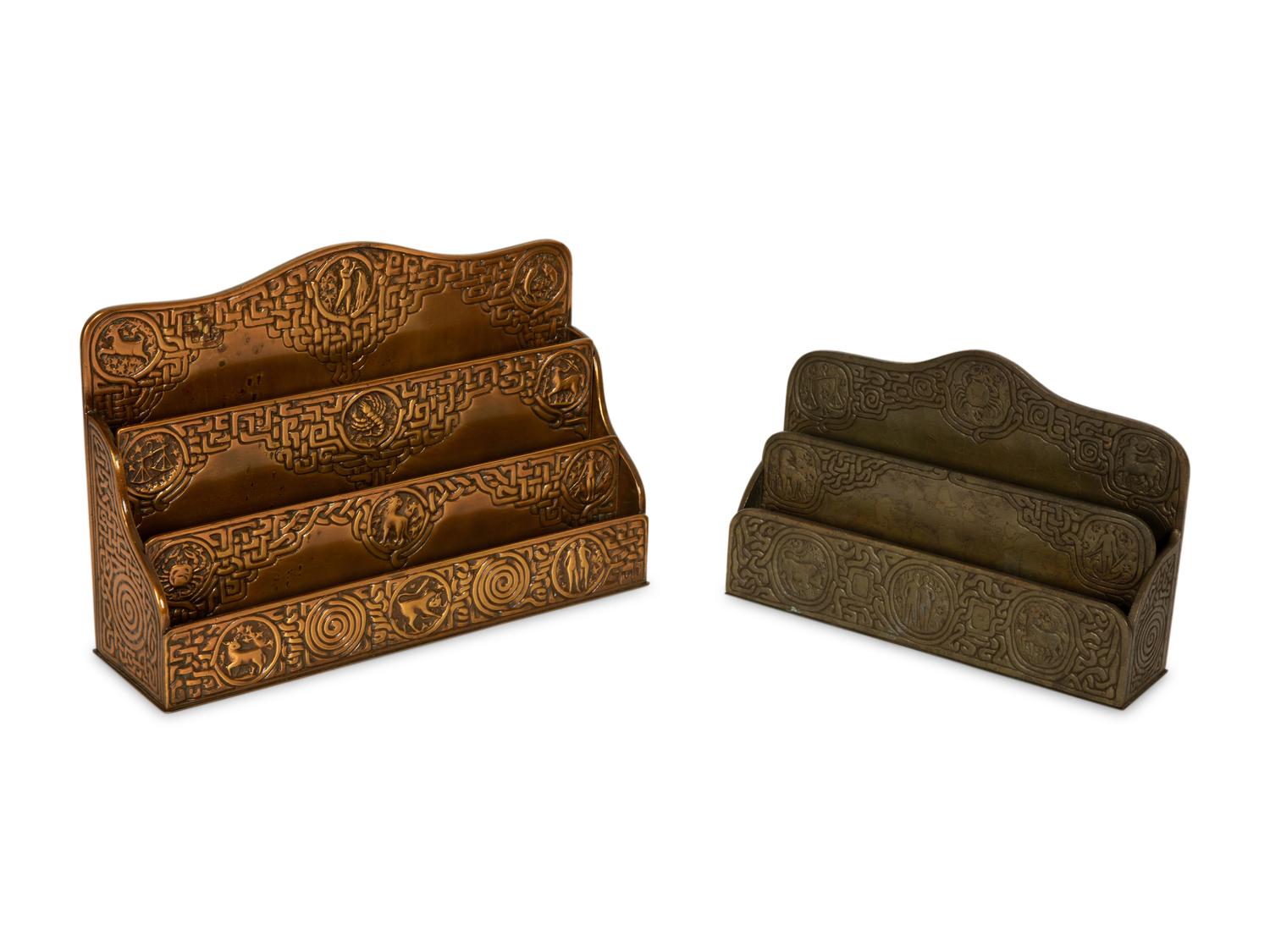Two Tiffany Studios Bronze Zodiac Paper Racks — 20th Century