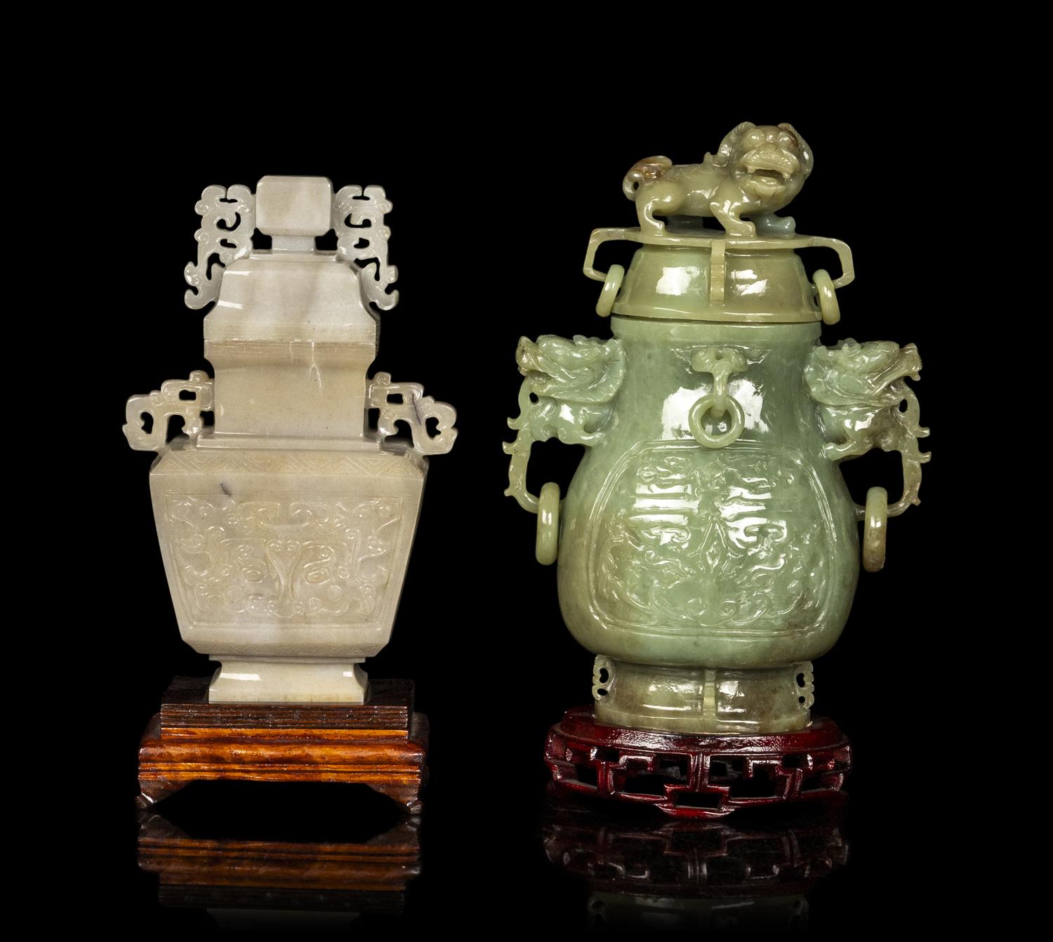 Two Chinese Nephrite Jade Vases and Covers