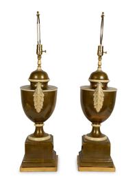 A Pair of Italian Green and White Glazed Pottery Urns Mounted as Lamps — 19TH/20TH CENTURY