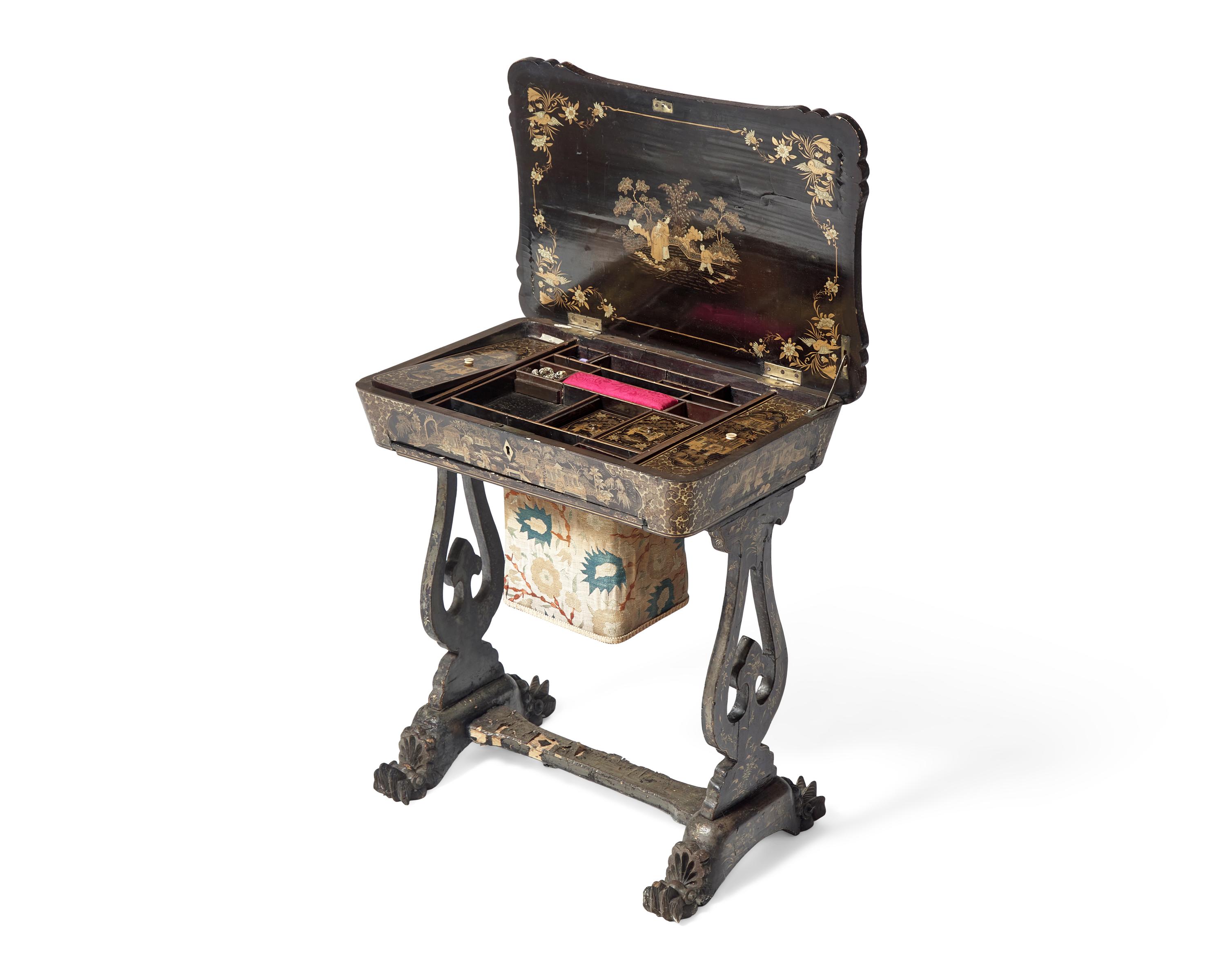 A Chinese Export Lacquer Sewing Table