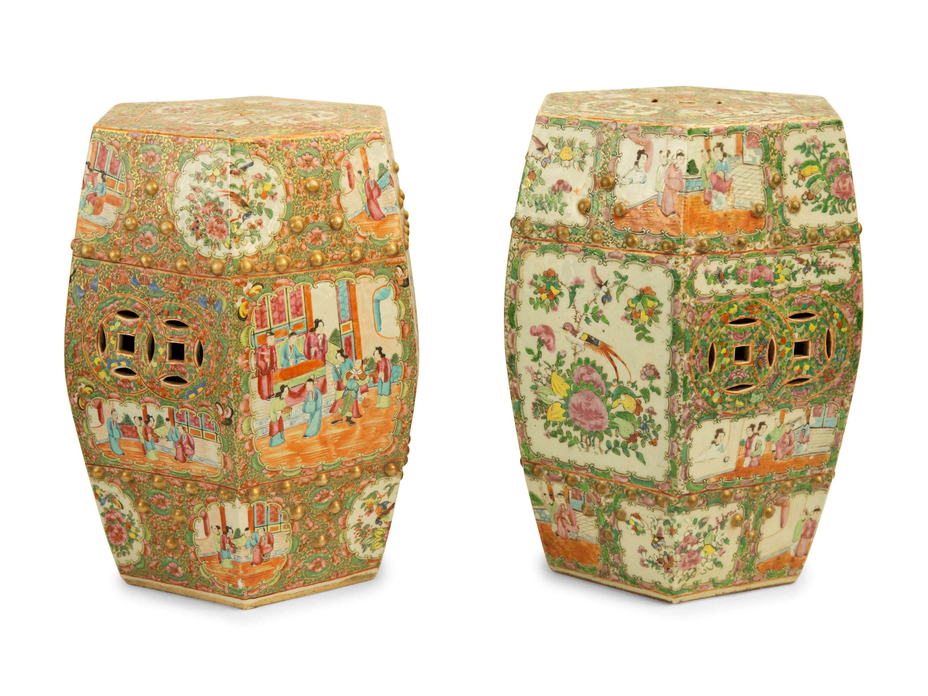 Two Chinese Rose Medallion Porcelain Garden Seats