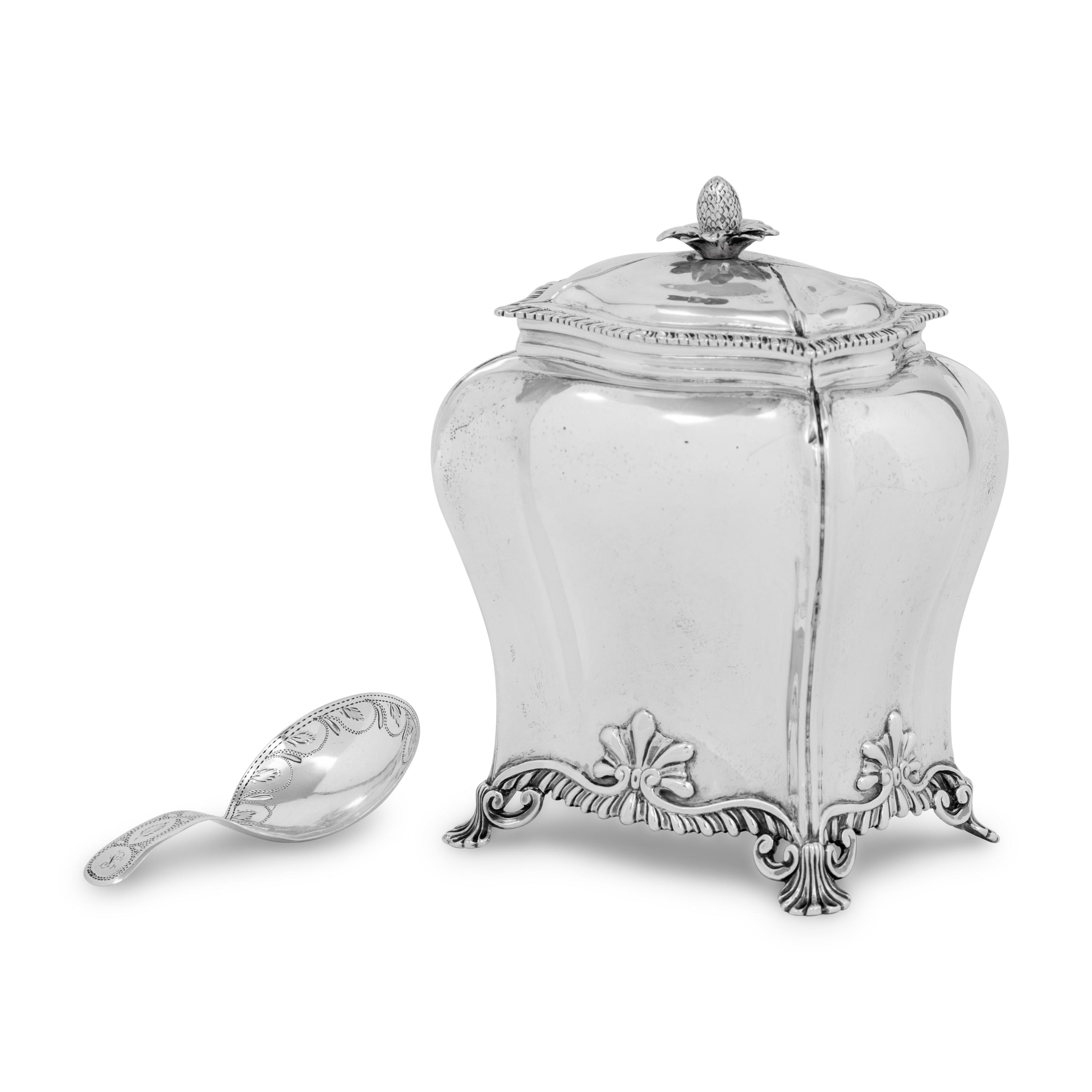 A George III Silver Tea Caddy and Associated Caddy Spoon