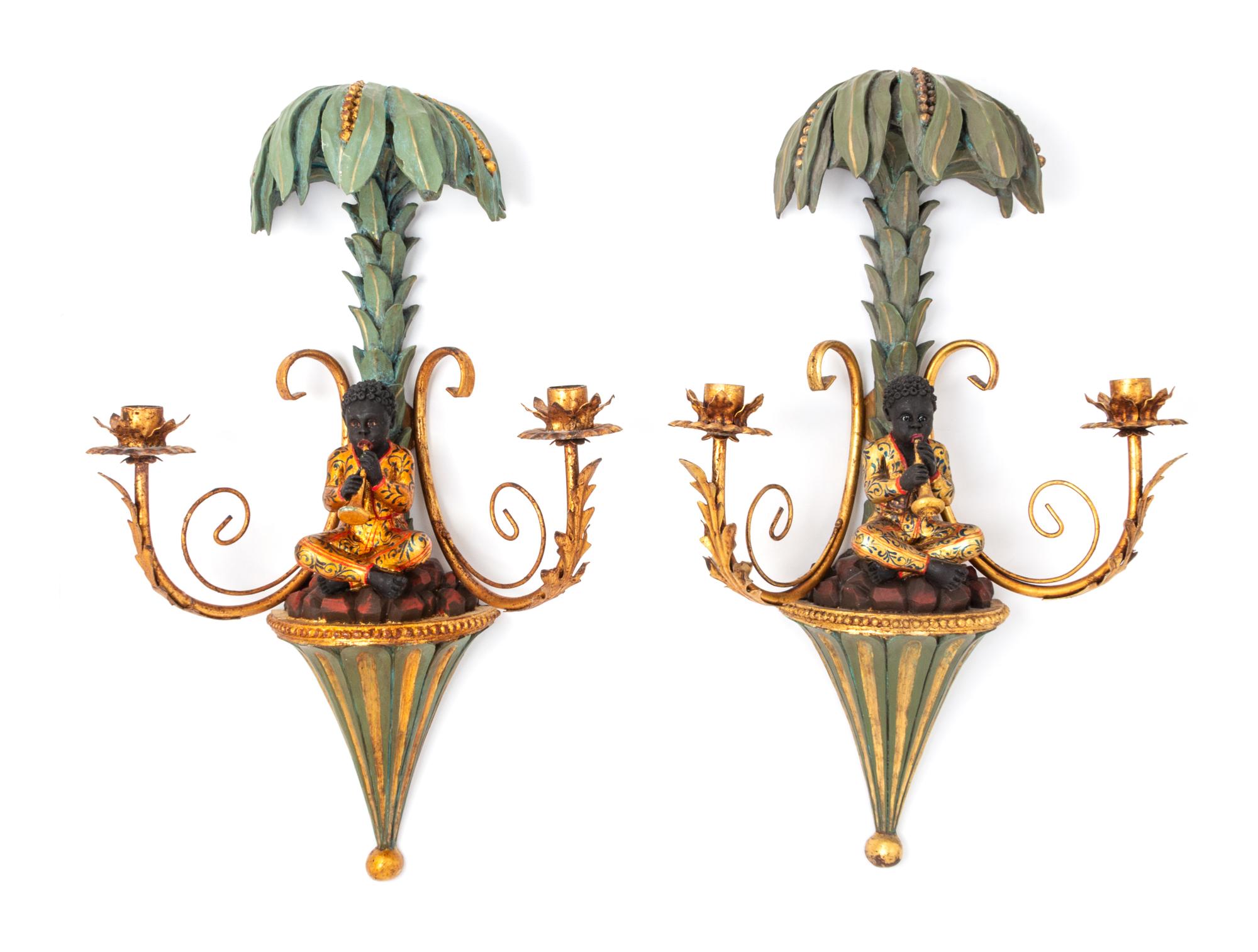 A Pair of Venetian Style Composition Figural Sconces Height 22 1/2 inches. — 20TH CENTURY