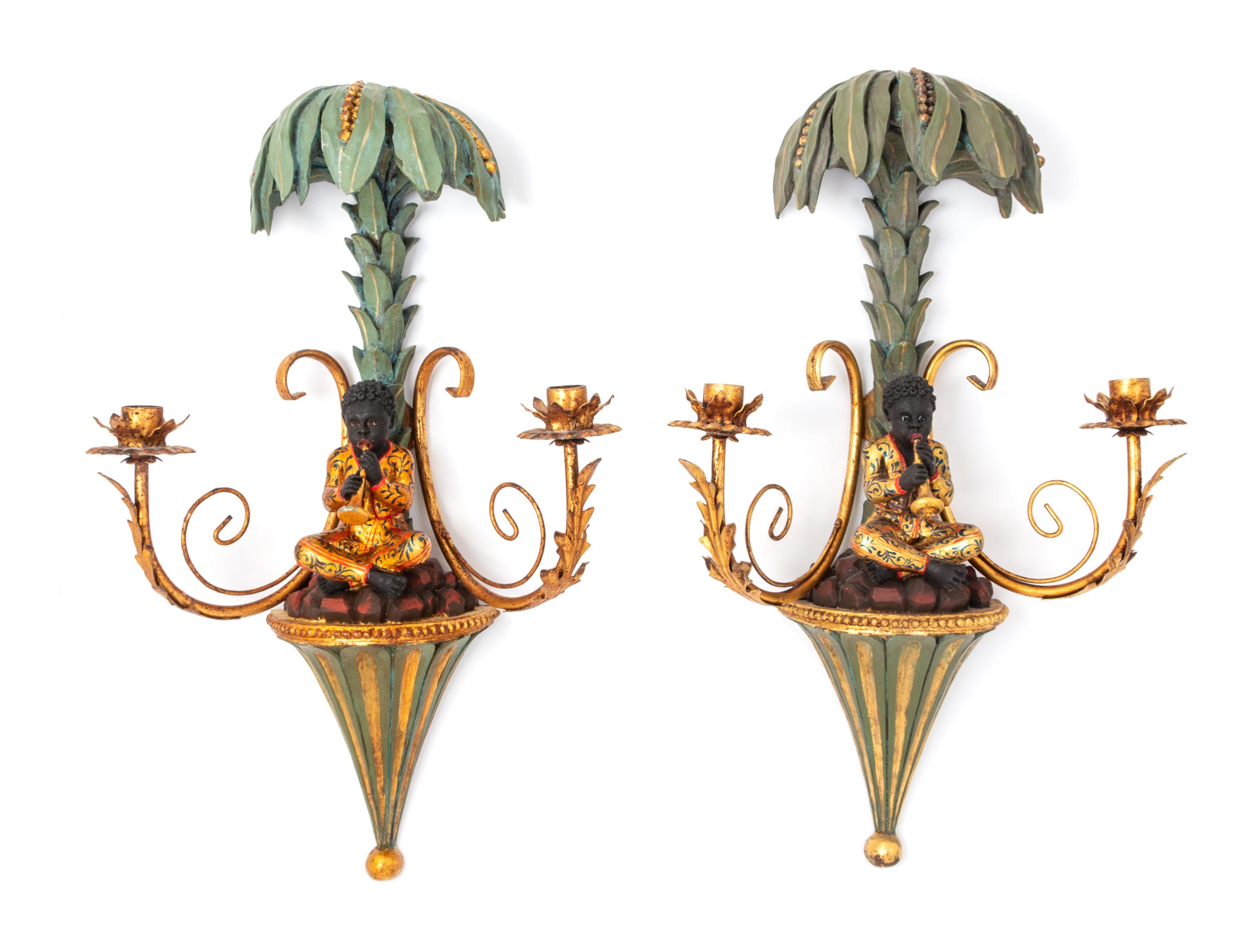 A Pair of Venetian Style Composition Figural Sconces Height 22 1/2 inches. — 20TH CENTURY