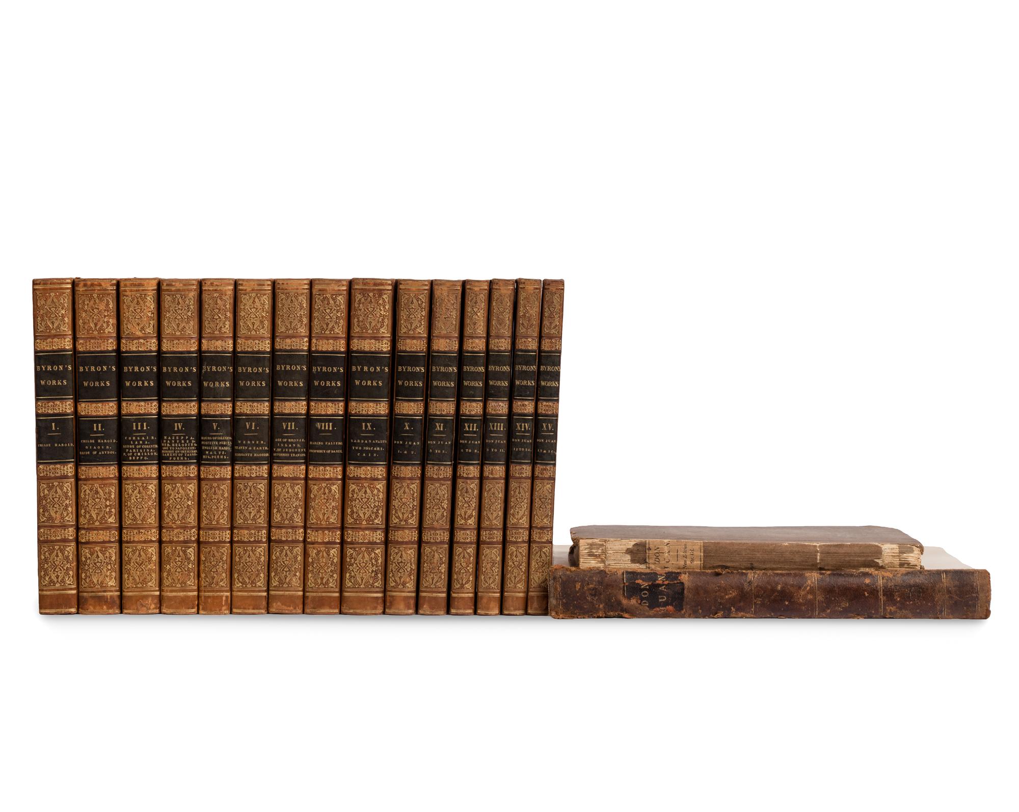 BYRON, George Gordon Noel, Lord (1788-1824). Don Juan . London: Thomas Davison [Cantos I-V], 1822, 1821, John Hunt [Cantos VI-XVI], 1823-1824.