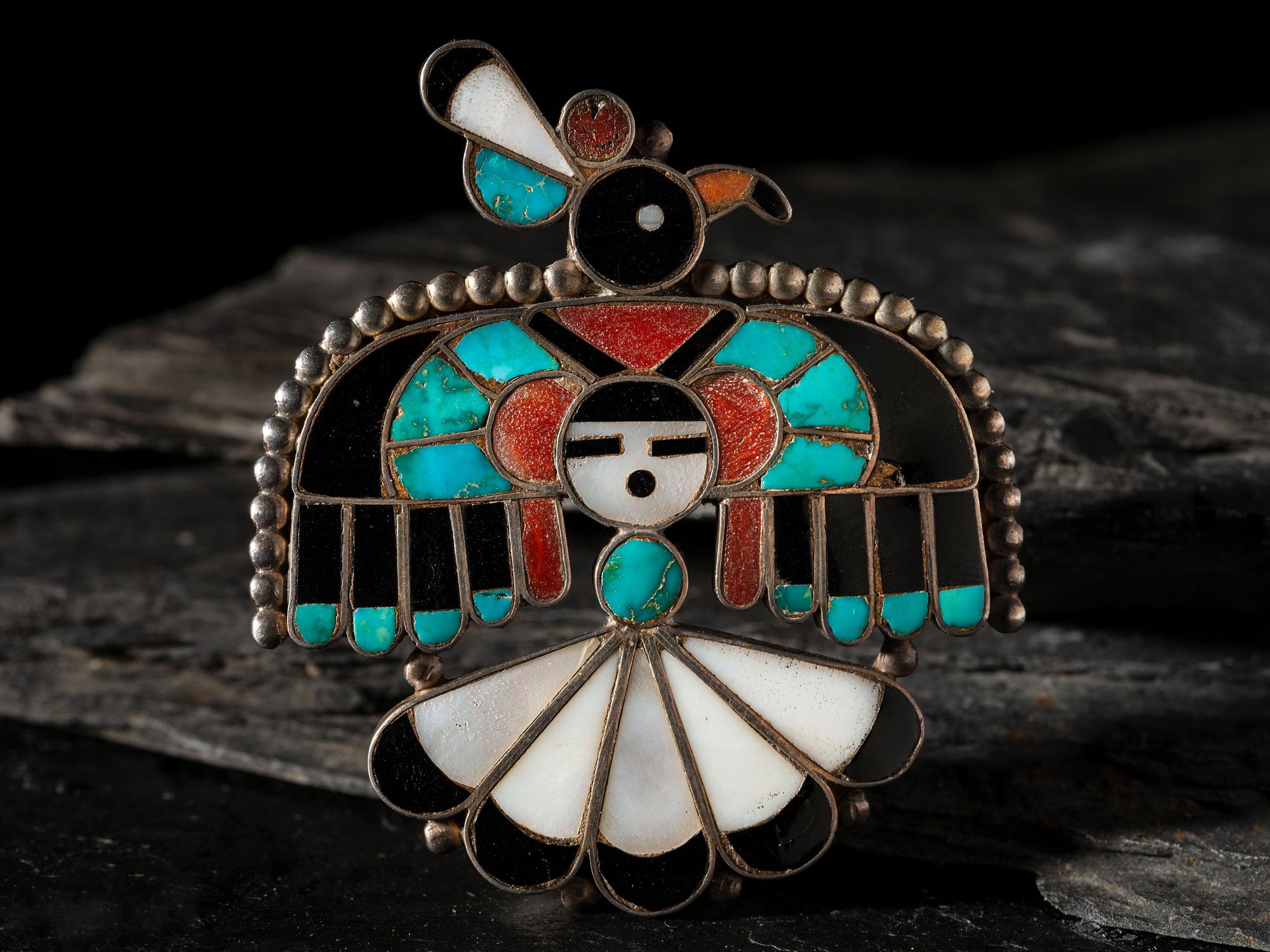 Silver Thunderbird Pin / Brooch, with Channel Inlay