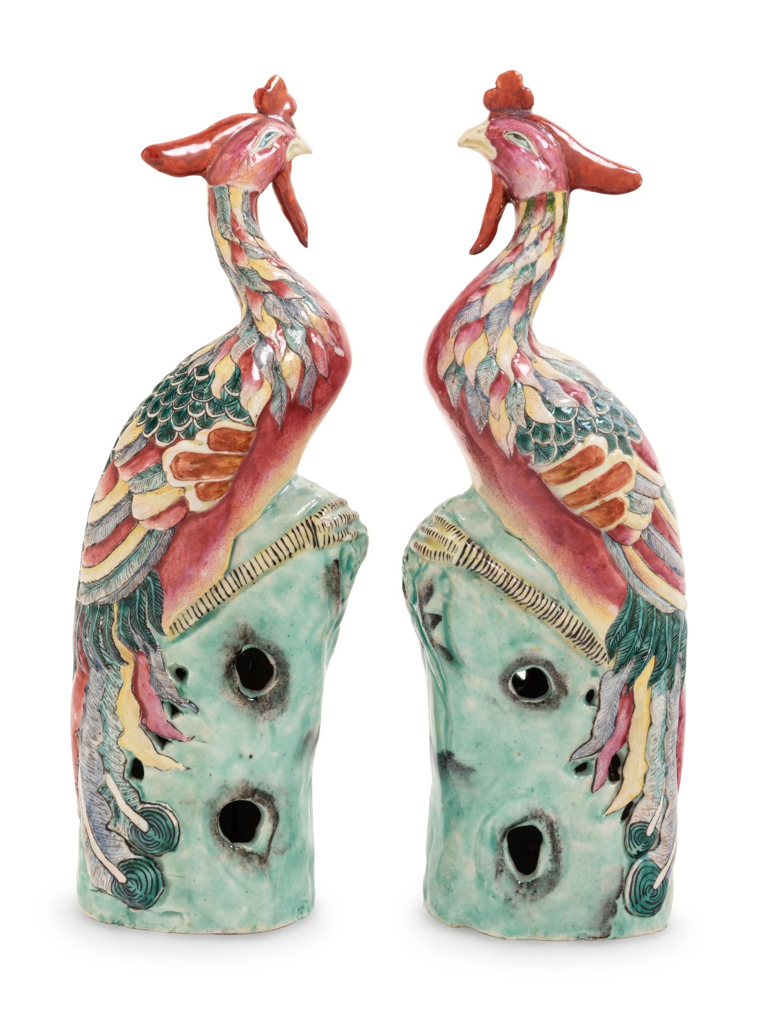 A Pair of Chinese Export Porcelain Phoenix Birds