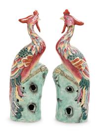 A Pair of Chinese Export Porcelain Phoenix Birds