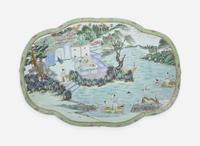 A Chinese famille rose-decorated "Fisherman" plaque 粉彩人物瓷板