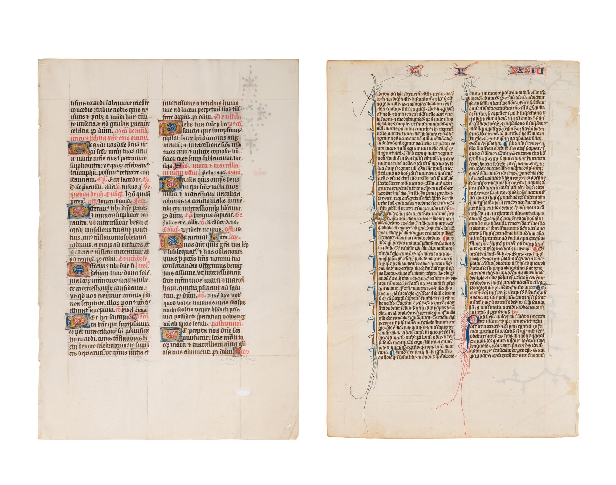 A set of two leaves with penwork decoration from the late fourteenth century.